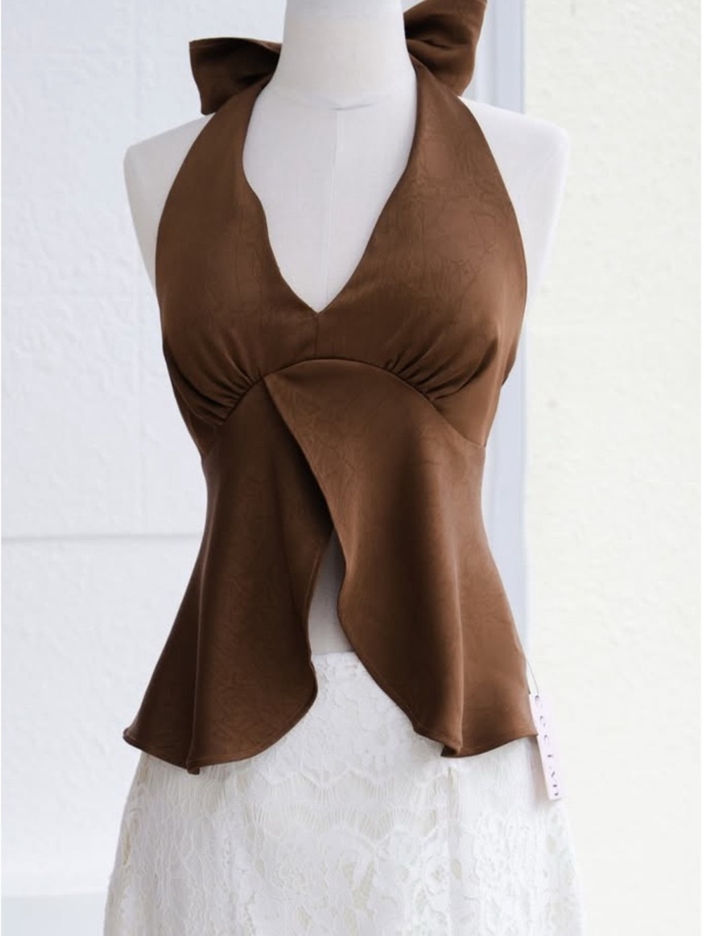Brown Halter Peplum Top